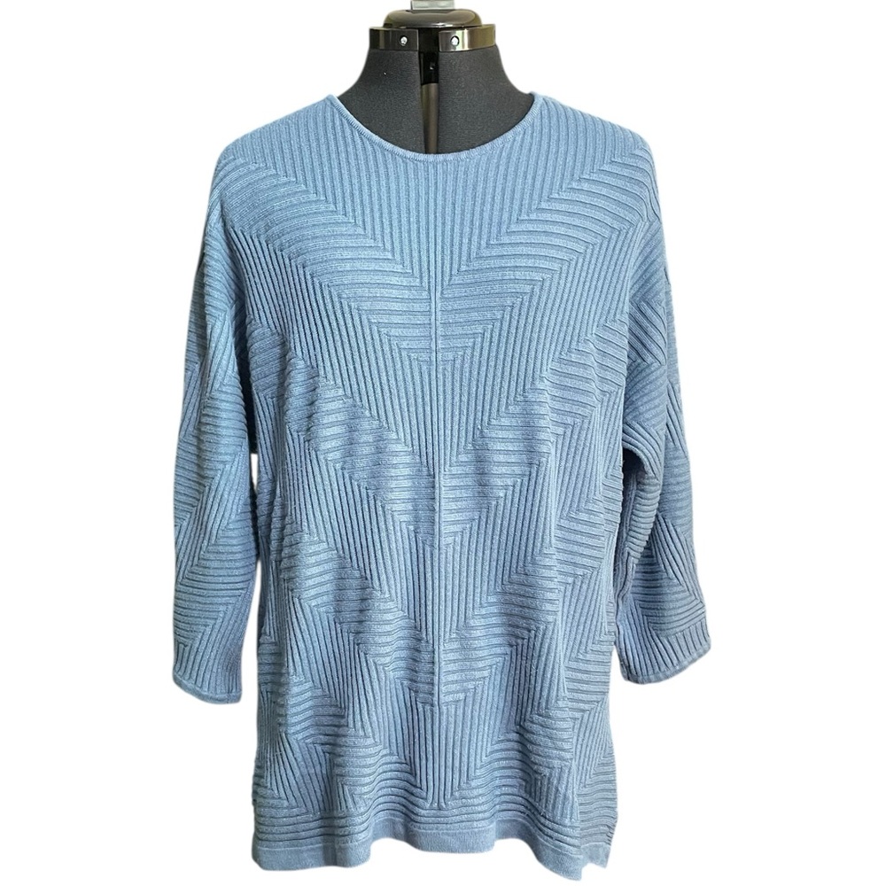 Chico’s Ribbed Scoop Neck Gray Blue 3/4 Dolman Sleeves Soft Classic Size 3 / XL